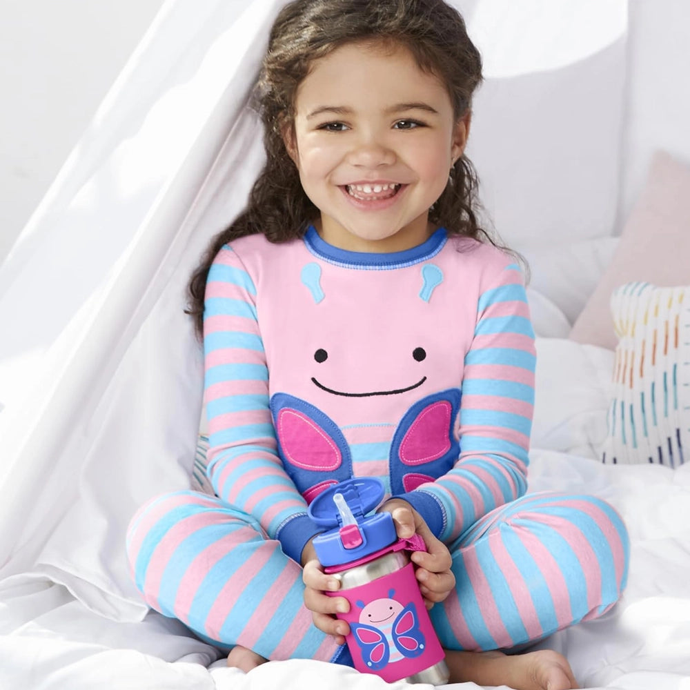 Skip Hop Gourde avec paille en acier inoxydable 350ml - Papillon