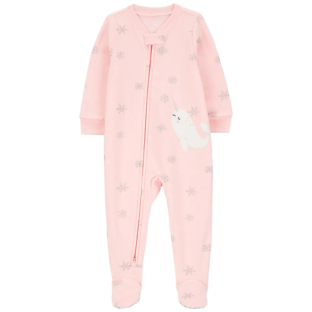 Pyjama polaire narval rose pour bébé fille