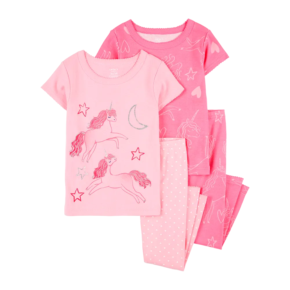 Pyjama 4 pièces licorne fille - 100% Coton