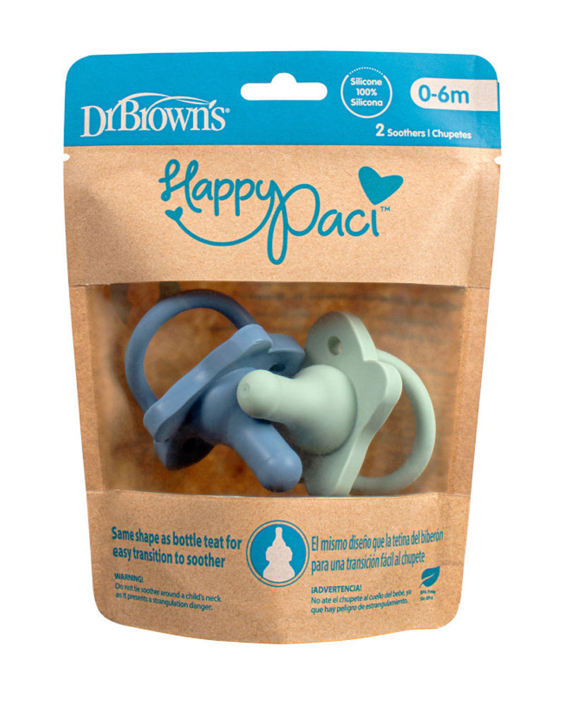 Dr. Brown's Pack de 2 Sucettes en Silicone HappyPaci 0-6M - Bleu & Vert