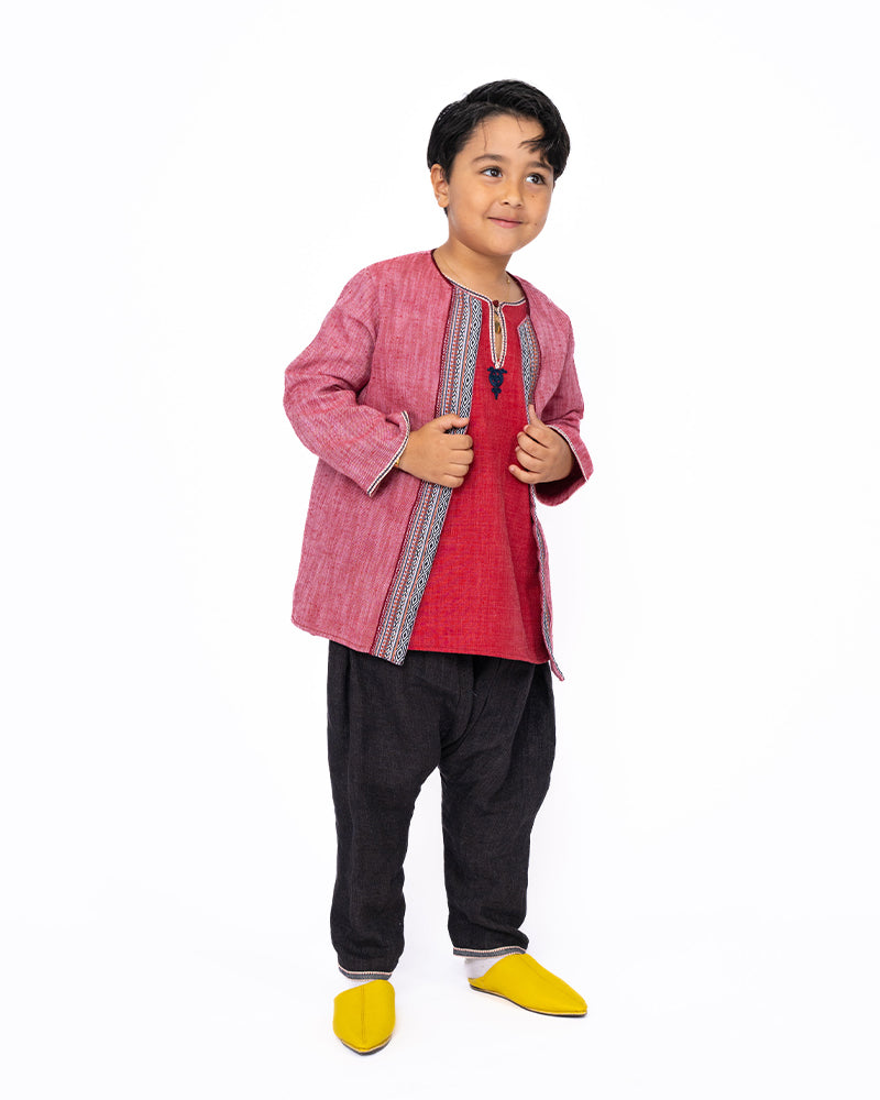 جلابة من ثلاث قطع للولد - وردي وأحمر ورمادي