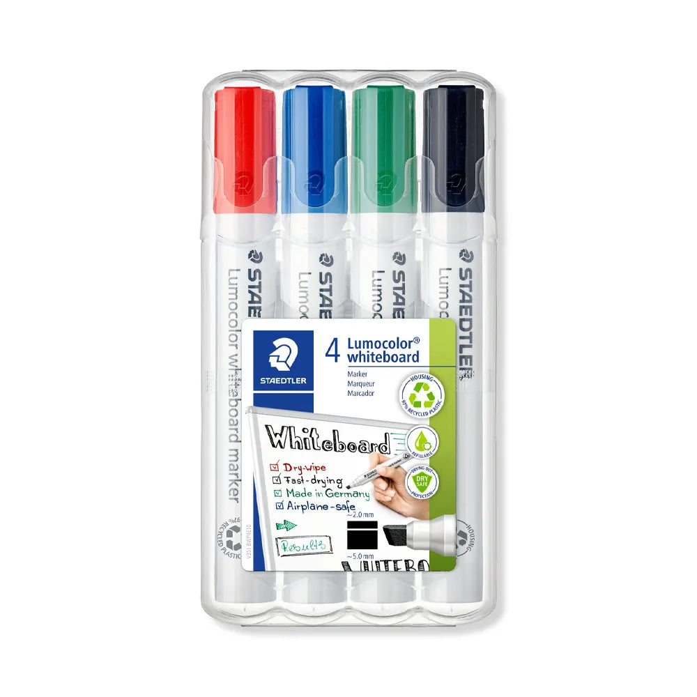 Staedtler Lote de 4 Marcadores para Pizarra Blanca Lumocolor® 351 B Biselada