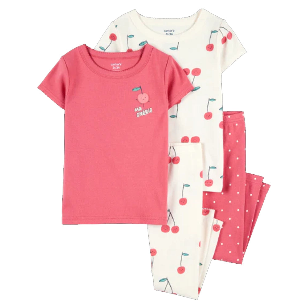 Pyjama 4 Pièces en Coton Fille Carter's - Cerise