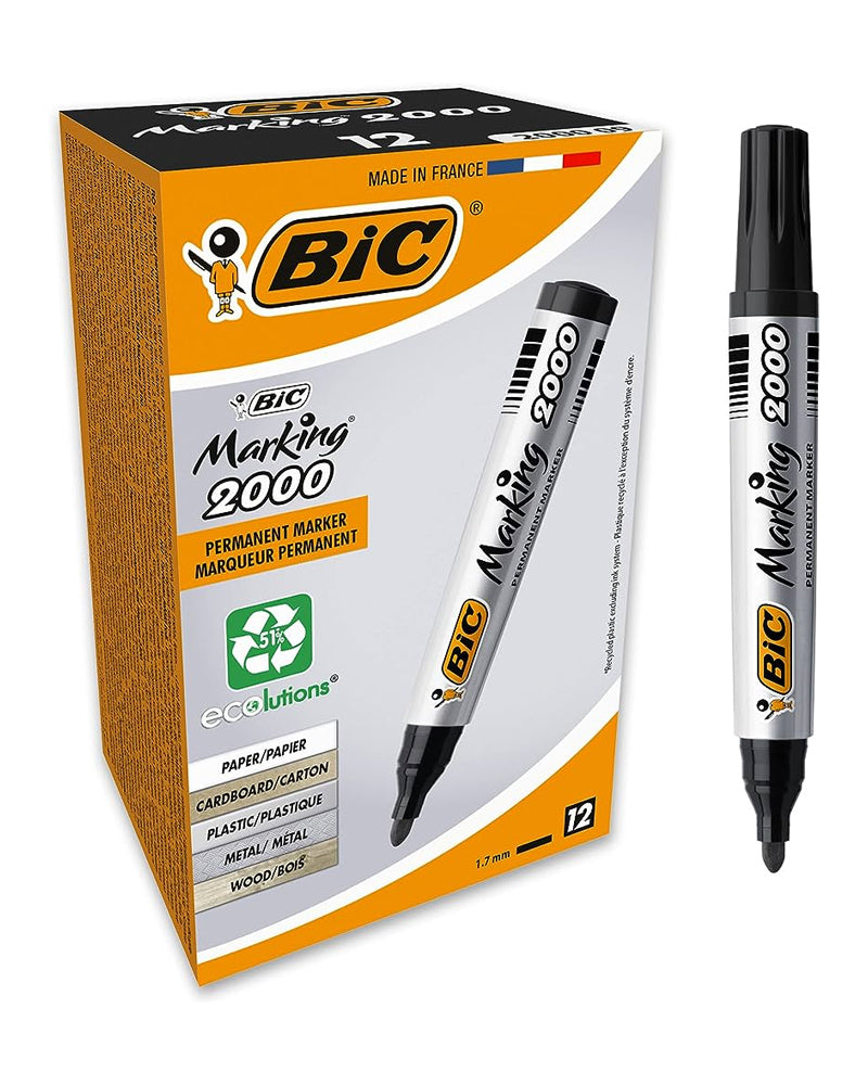 Box of 12 Bic Permanent 2000 Markers - Black