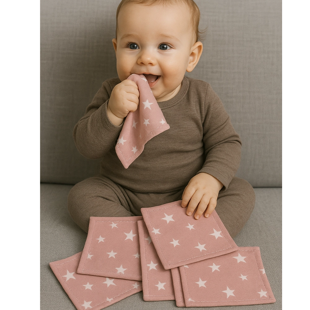 Babymat Lot de 6 Lingettes en Tissu - Petit Coton - Étoile Rose