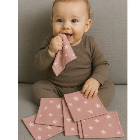 Babymat Lot de 6 Lingettes en Tissu - Petit Coton - Étoile Rose