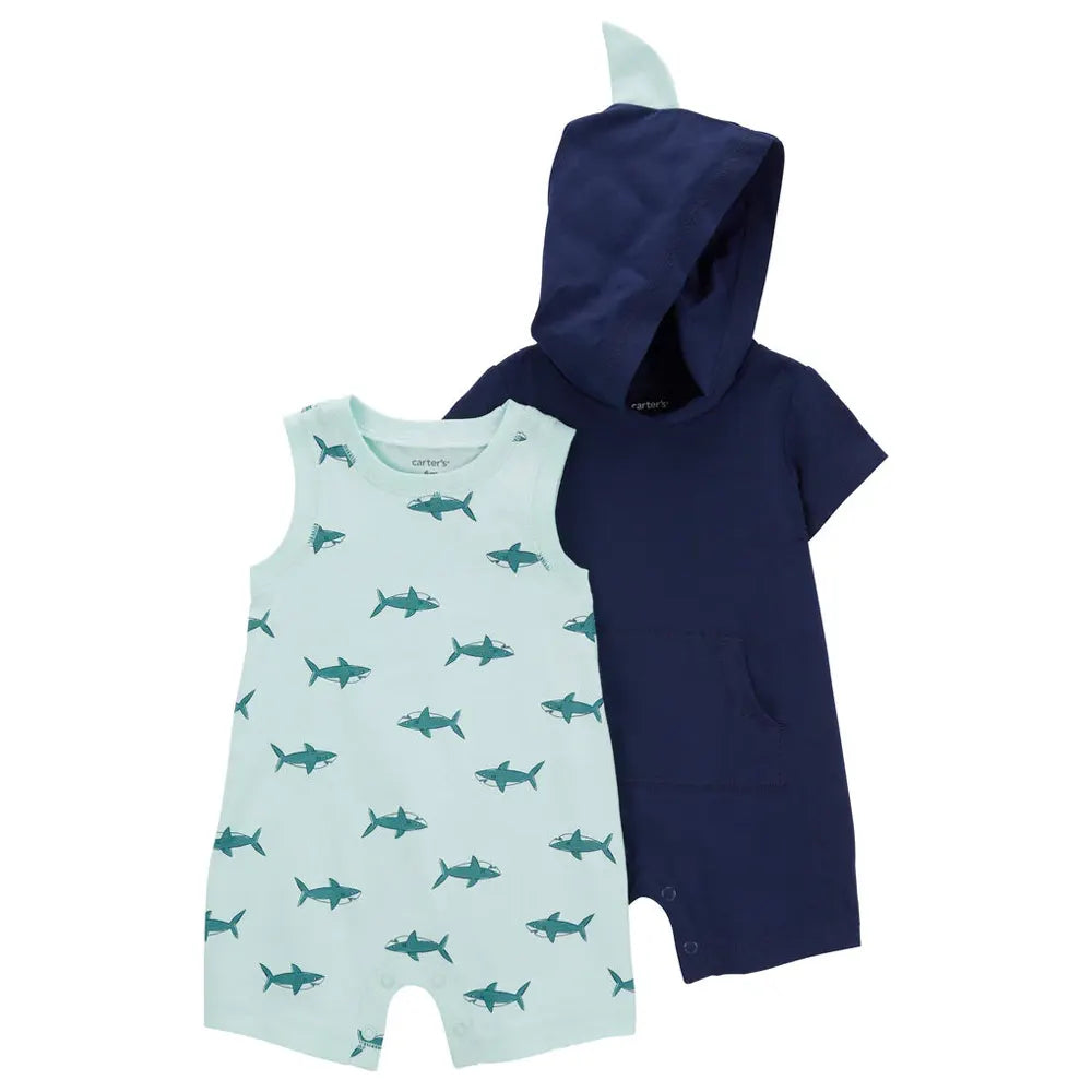 Lot de 2 Barboteuses en Coton Carter's - Requin Bleu
