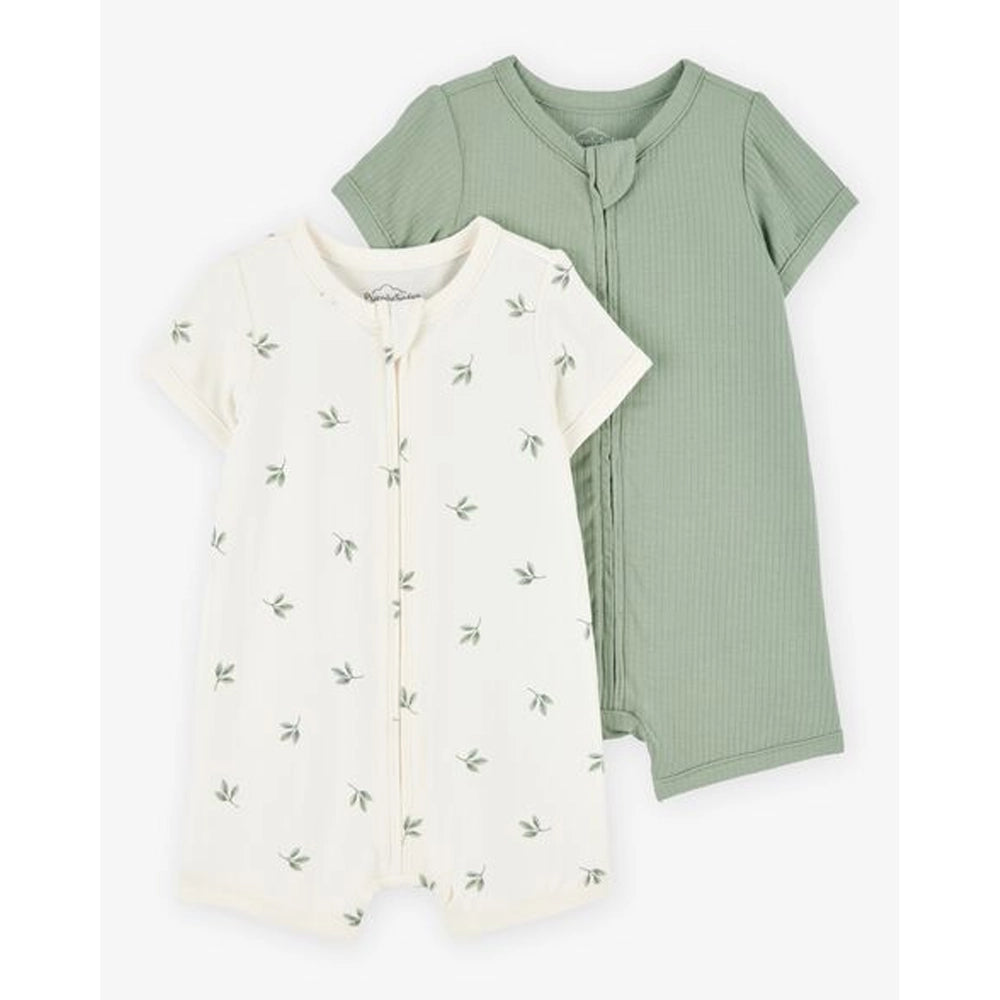 Lot de 2 Barboteuses Zippées PurelySoft Bébé Carter's - Vert & Ivoire