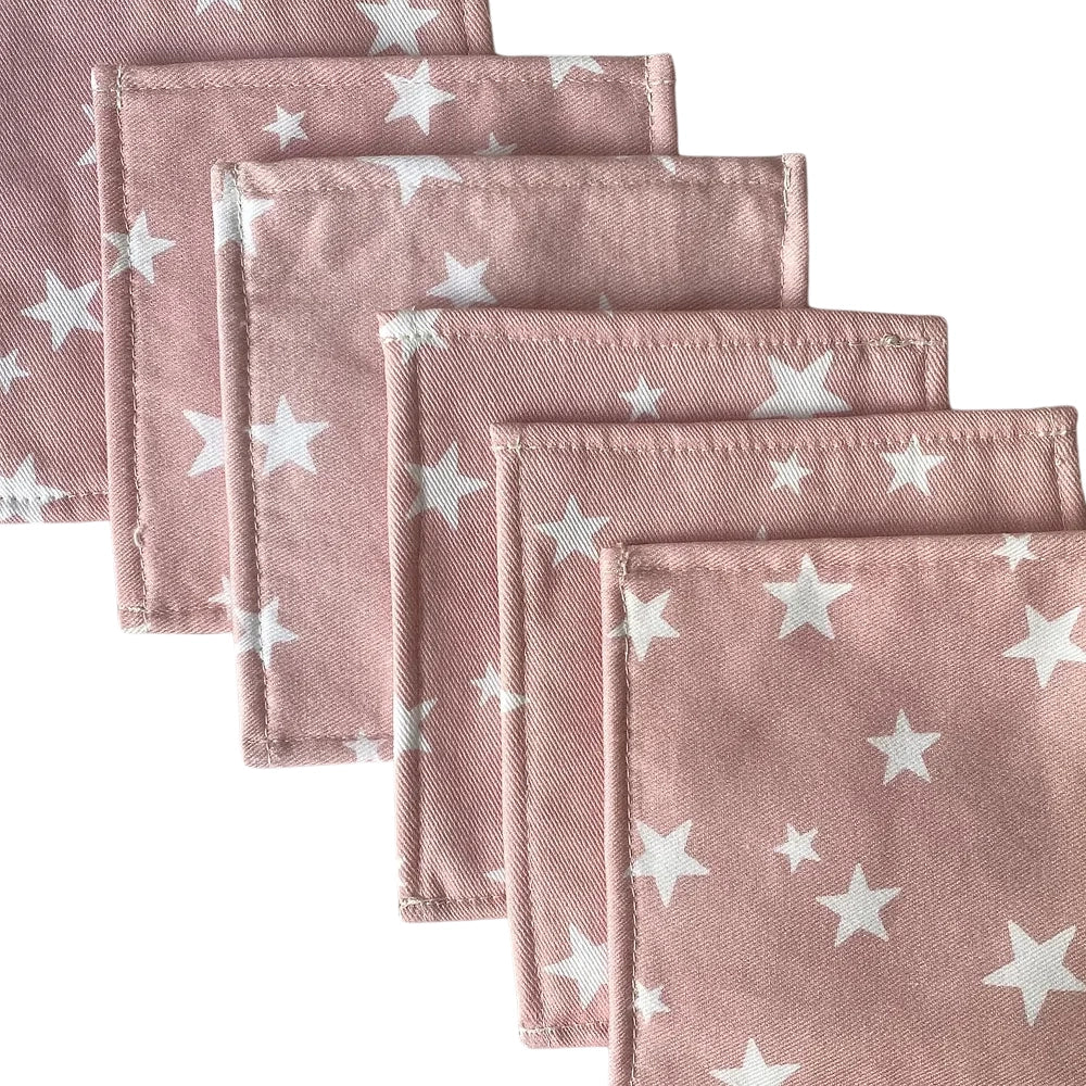Babymat Lot de 6 Lingettes en Tissu - Petit Coton - Étoile Rose