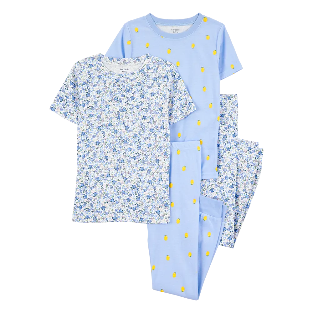 Pyjama 4 pièces fleuri fille - 100% Coton
