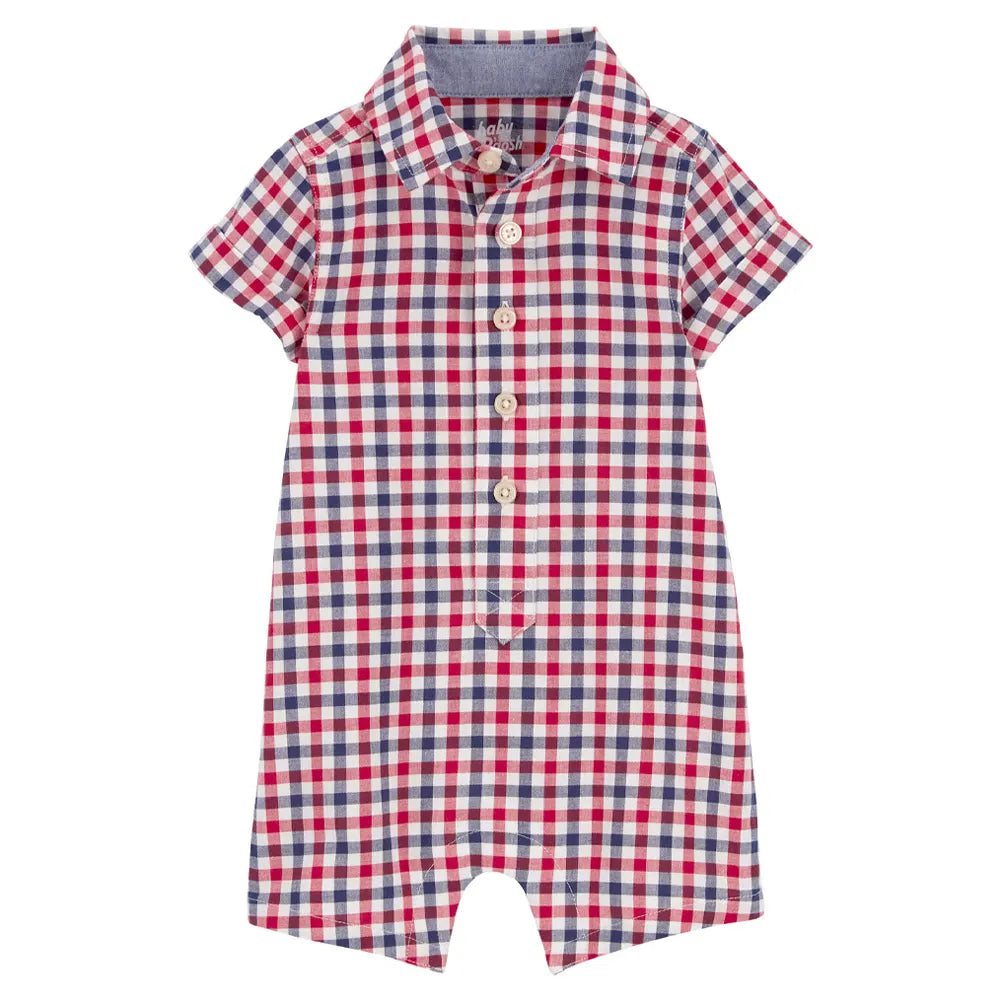 Barboteuse Boutonnée à Carreaux OshKosh - Bleu & Rouge