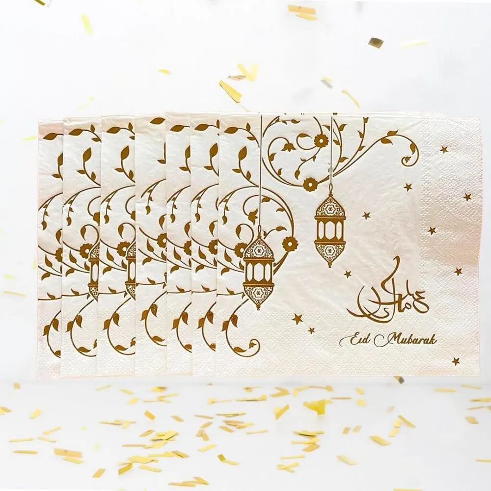 Set of 20 Eid Party Napkins 33cm - Gold & White