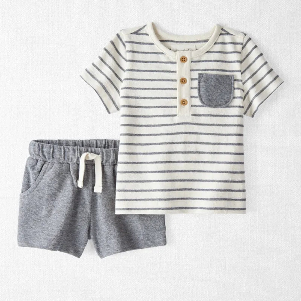 Camiseta Henley y short de algodón orgánico para bebé niño Little Planet - Gris