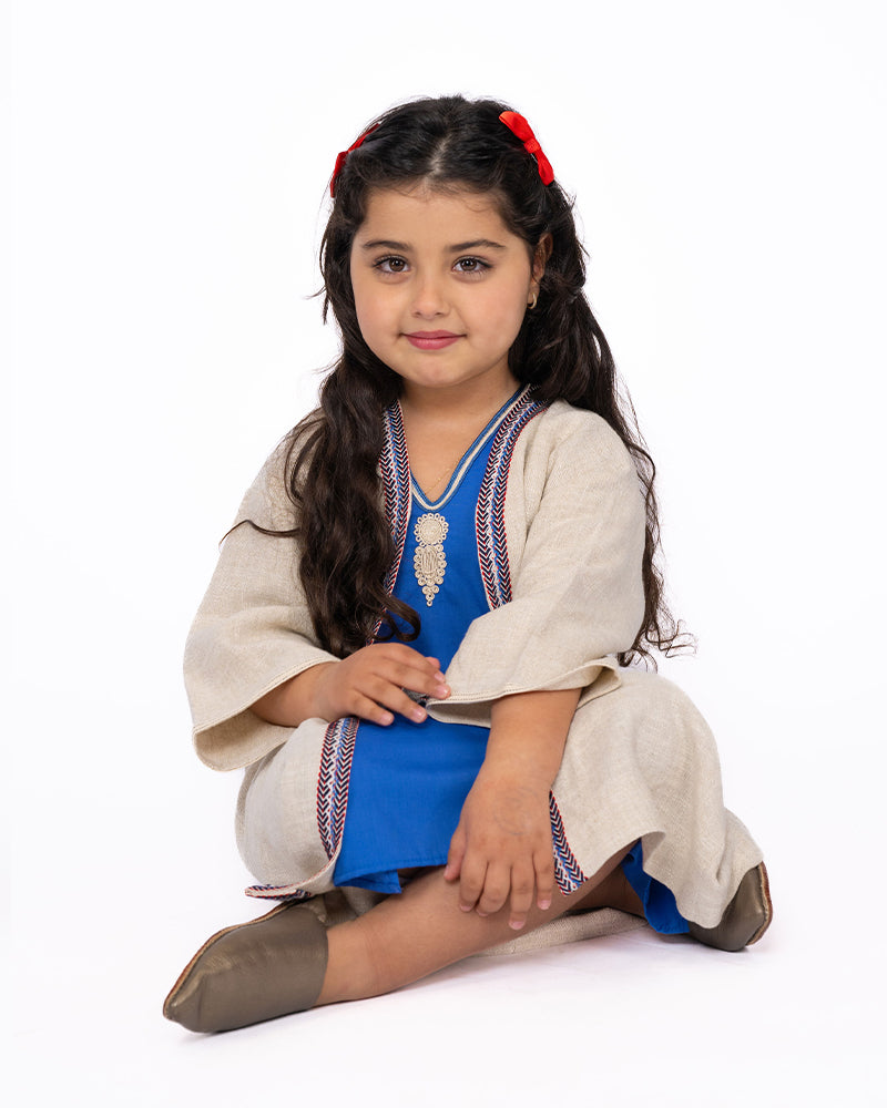 Caftán con kimono para niñas - Azul real y blanco