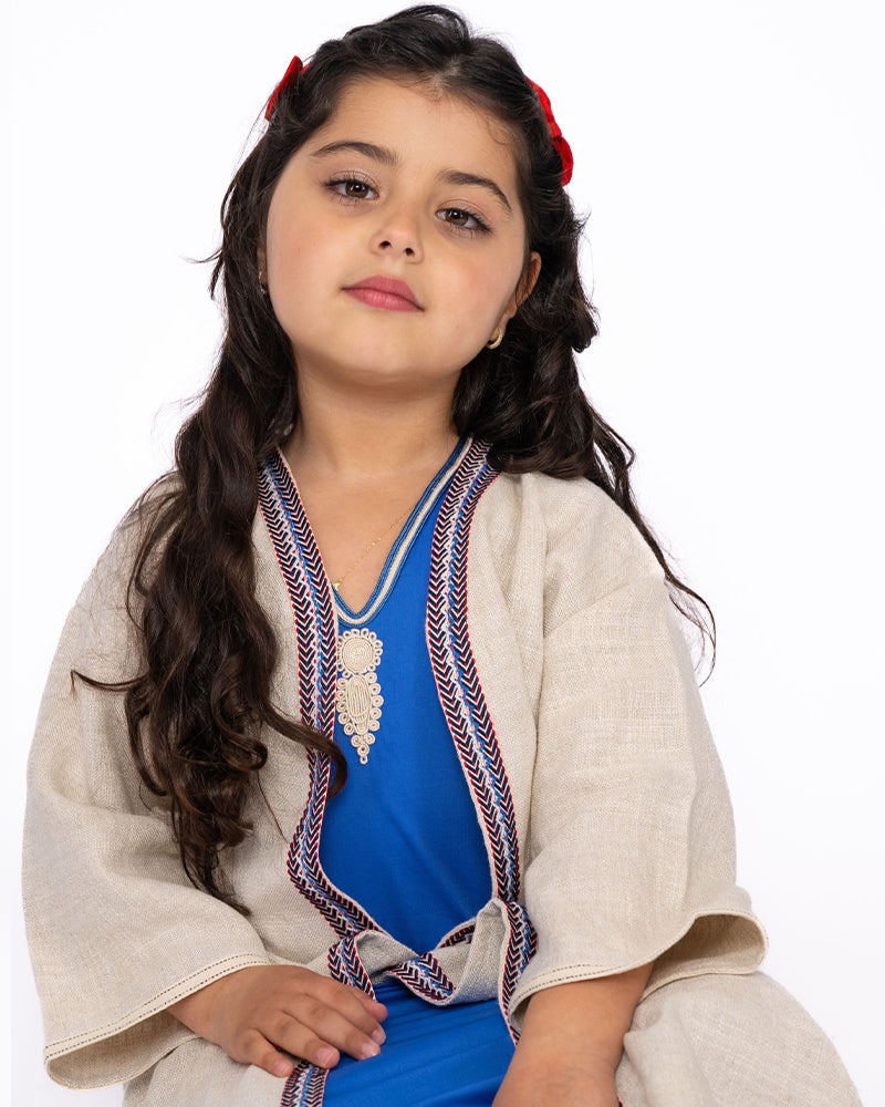 Caftán con kimono para niñas - Azul real y blanco