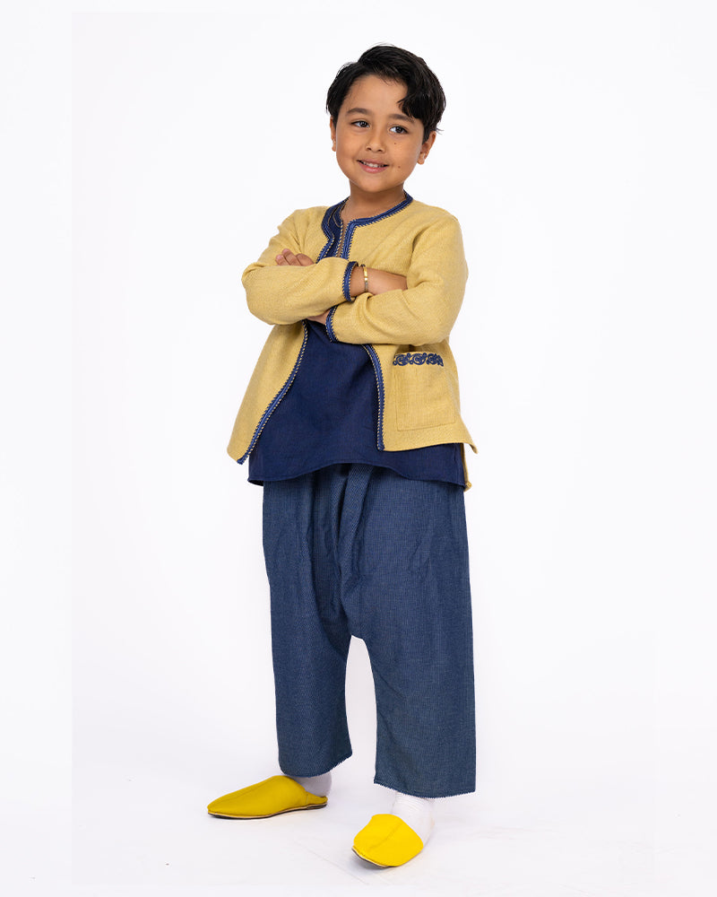 جلابة من ثلاث قطع للولد - أزرق وأصفر