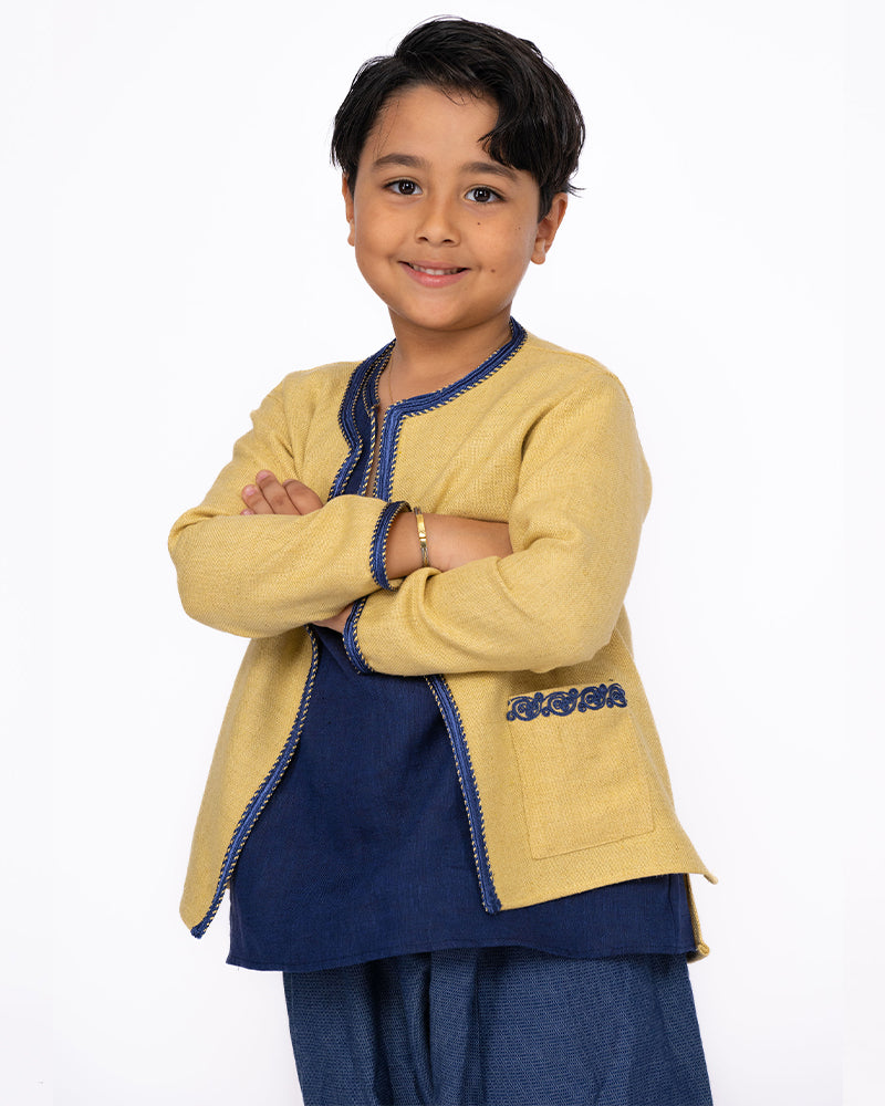 جلابة من ثلاث قطع للولد - أزرق وأصفر