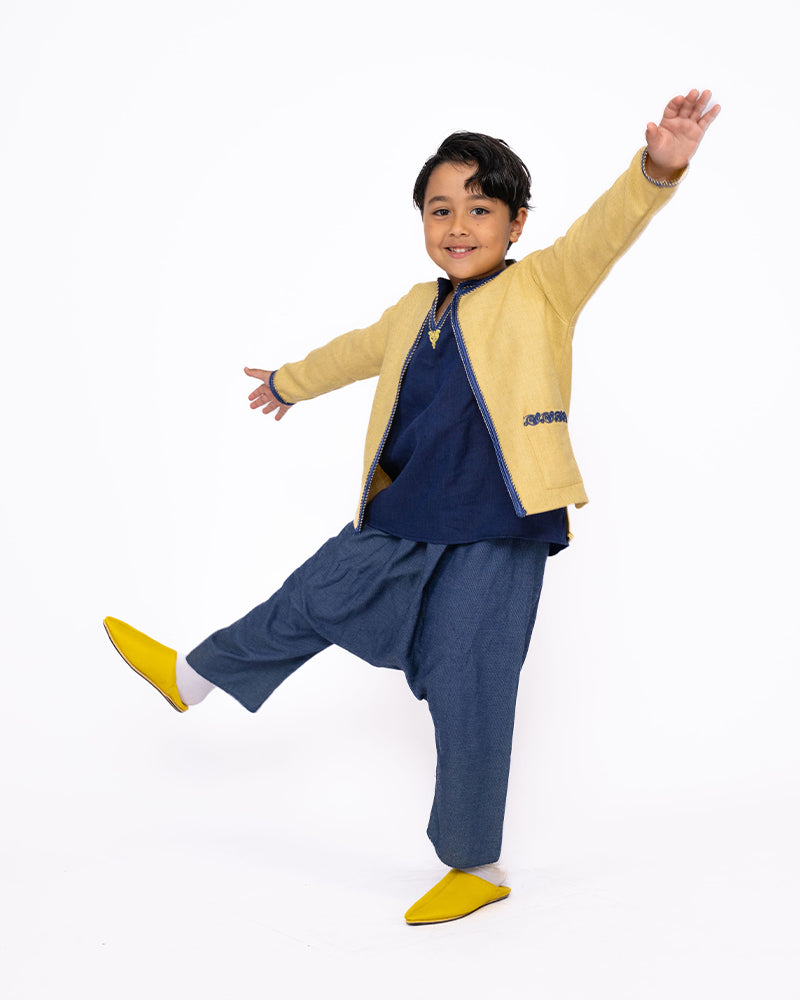 جلابة من ثلاث قطع للولد - أزرق وأصفر