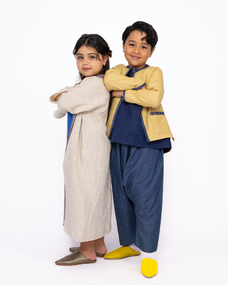 جلابة من ثلاث قطع للولد - أزرق وأصفر