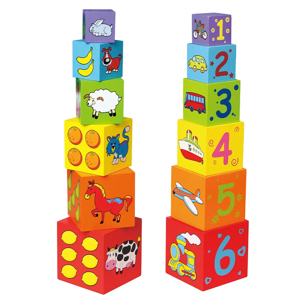 Viga Toys Blocs en Bois à Empiler Colorés 12M+