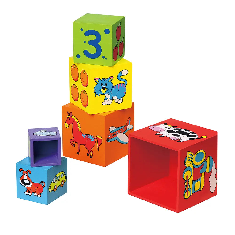 Viga Toys Blocs en Bois à Empiler Colorés 12M+