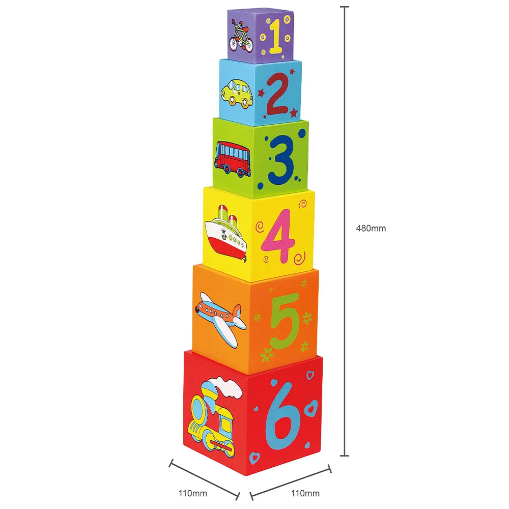 Viga Toys Blocs en Bois à Empiler Colorés 12M+