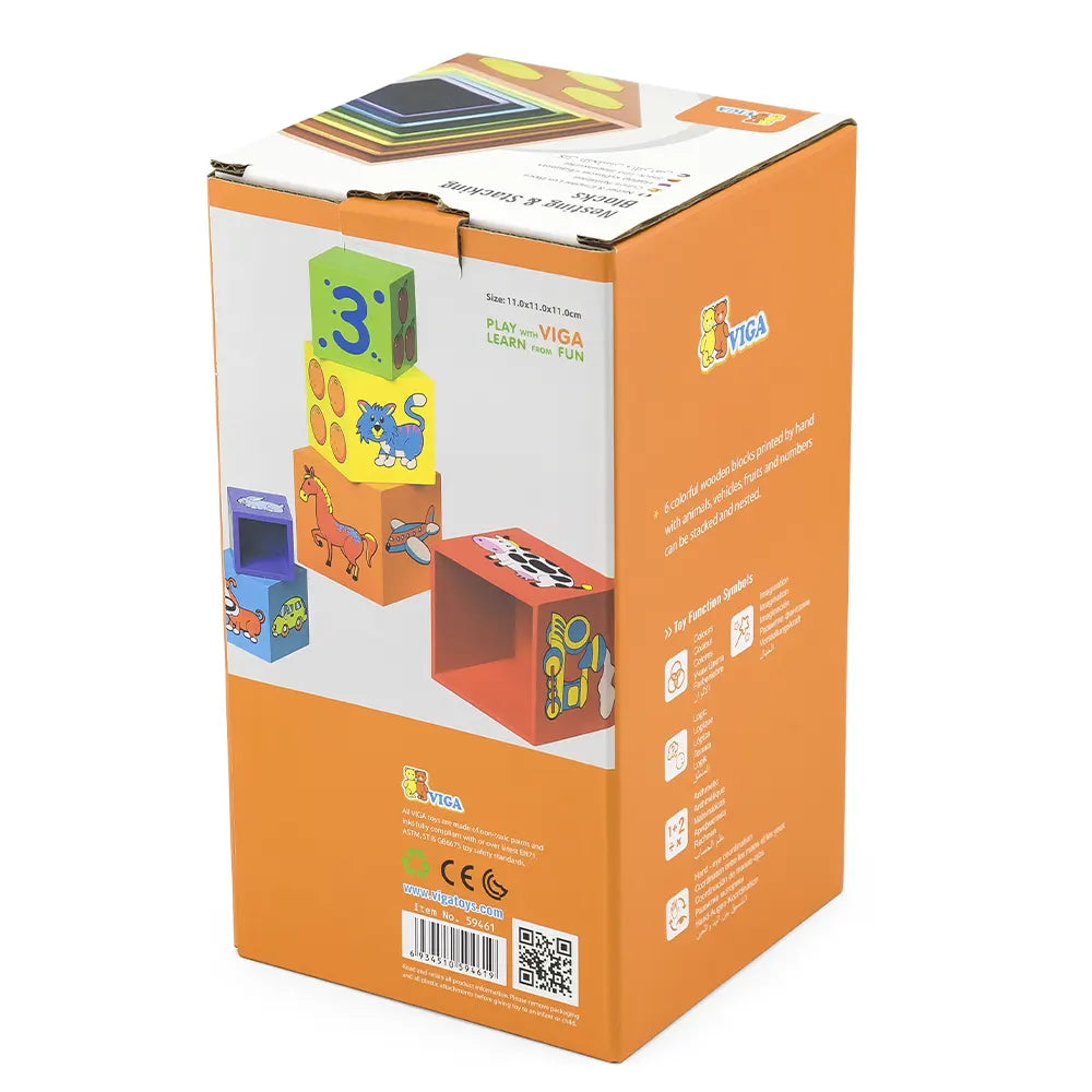 Viga Toys Blocs en Bois à Empiler Colorés 12M+