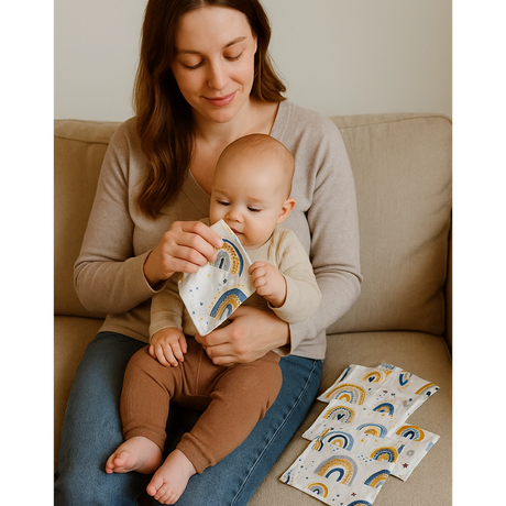 Babymat Lot de 6 Lingettes en Tissu - Happiness Bleu