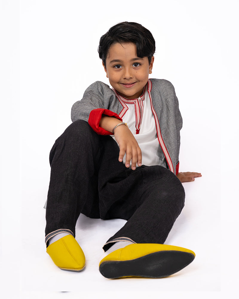 جلابة من ثلاث قطع للولد - رمادي وأبيض