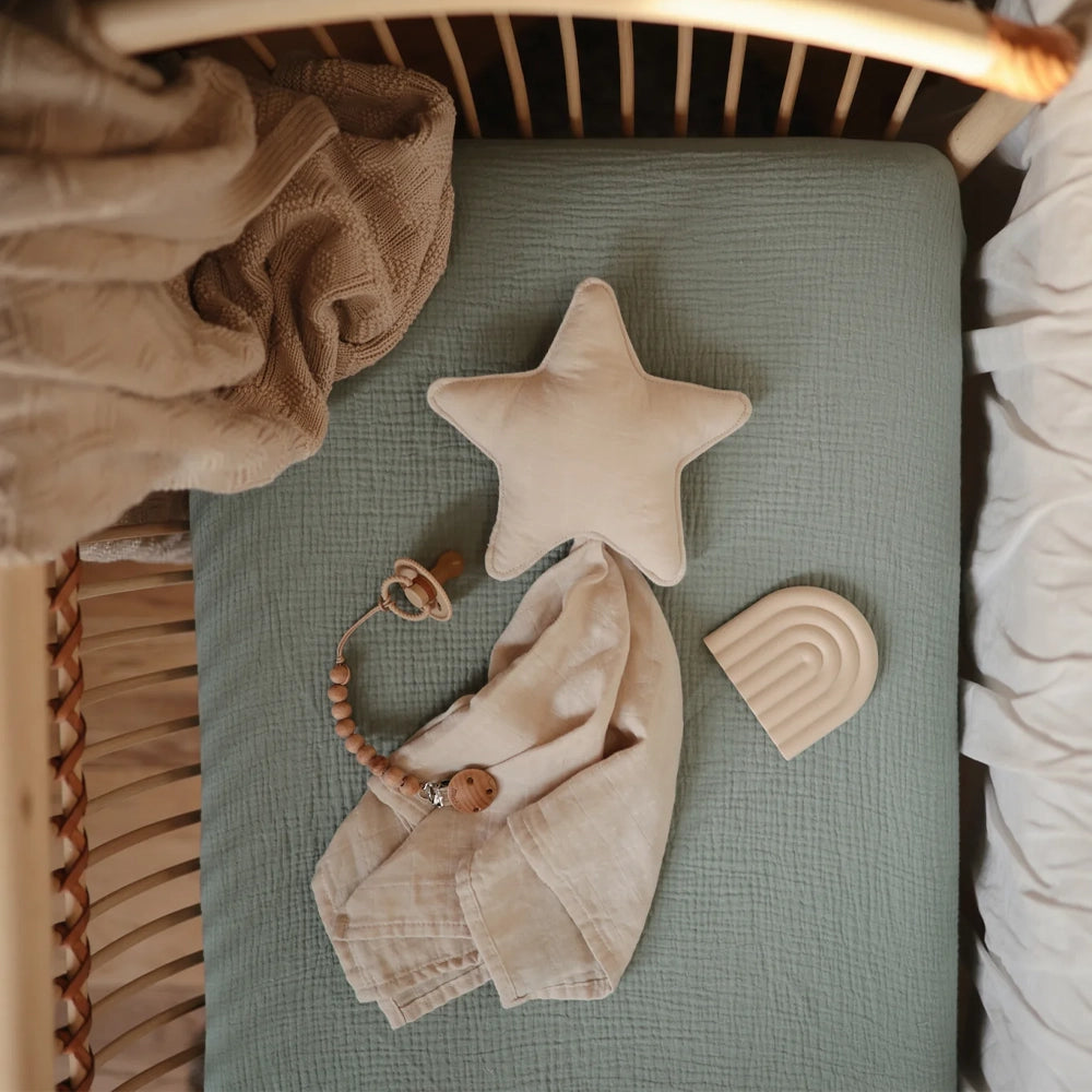 Mushie Drap de Lit en Coton Extra Douce - Vert Romain