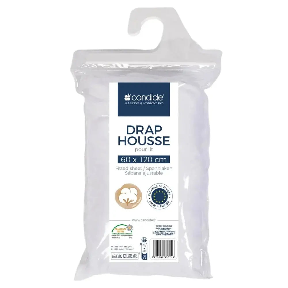 Candide Drap Housse Lit Bébé 120×60 cm – Blanc