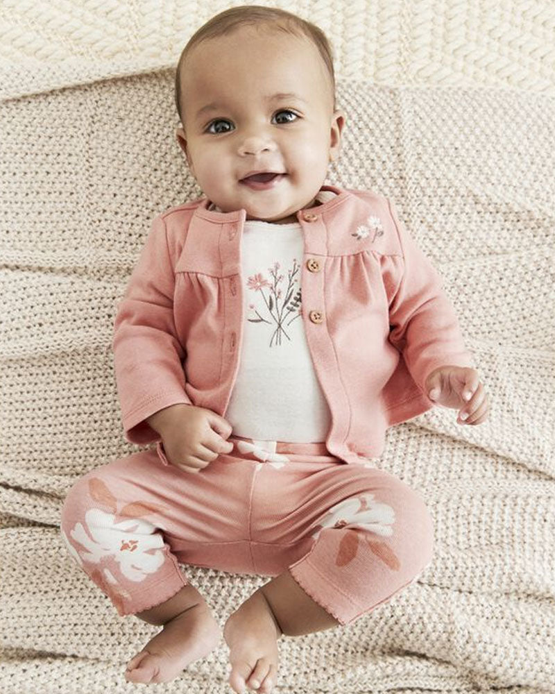 Ensemble 3 Pièces Cardigan Bébé Carter's - Rose & Blanc