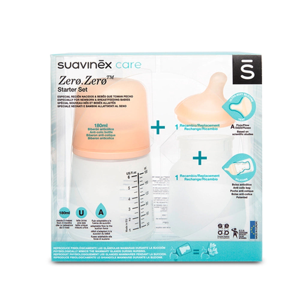 Suavinex Set Zero Zero Biberon Anti-Colique & Tétine & Poche Silicone de Rechange