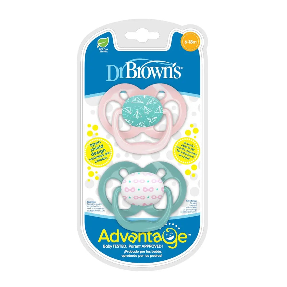 Dr. Brown's Lot de 2 Sucettes Advantage 6-18M - Rose & Vert