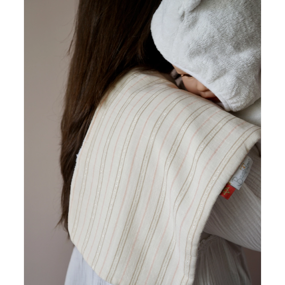 Bambidou Serviette de Rot Bavoir d'Épaule Gaze Ivoire Rayé Rose