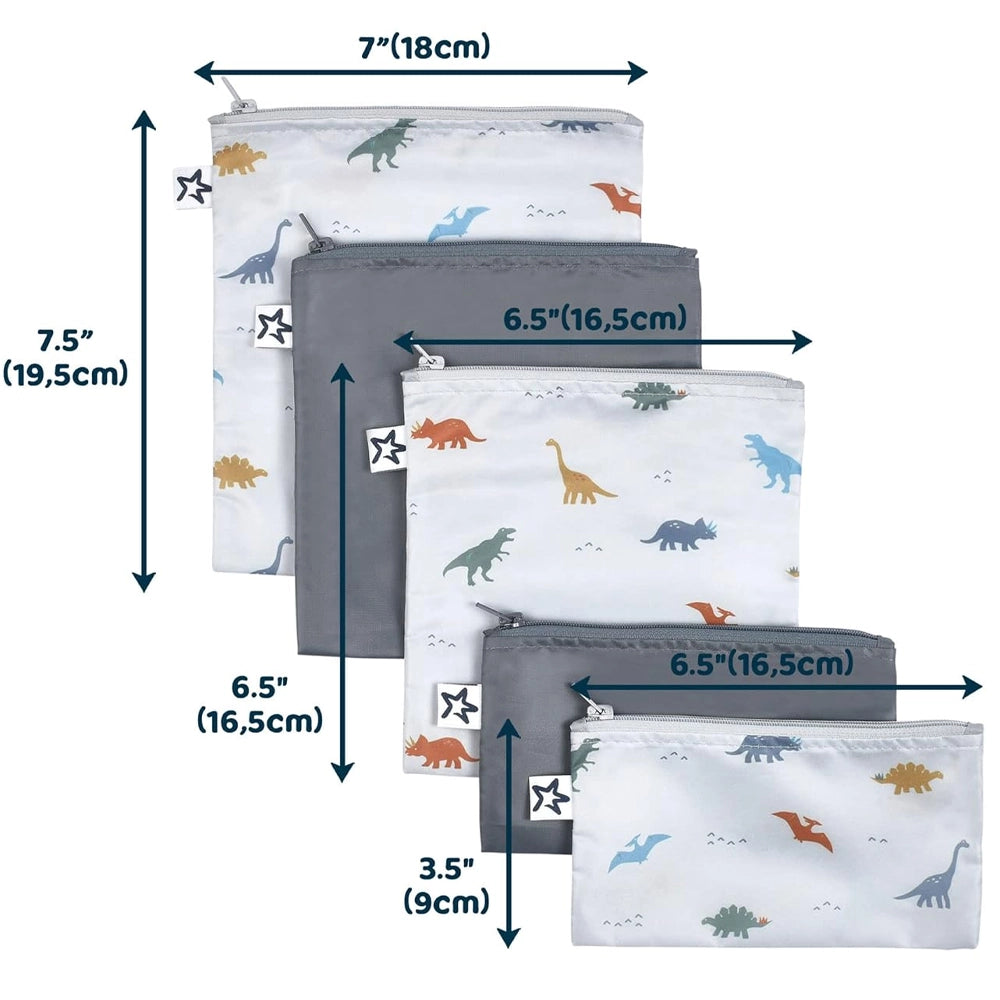 Tiny Twinkle Juego de 5 bolsas reutilizables para refrigerios - Dinosaurio