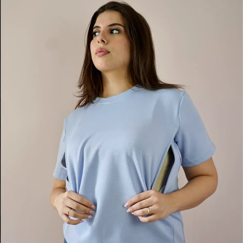 Bambidou Camiseta de Lactancia - Azul Cielo - Lavanda