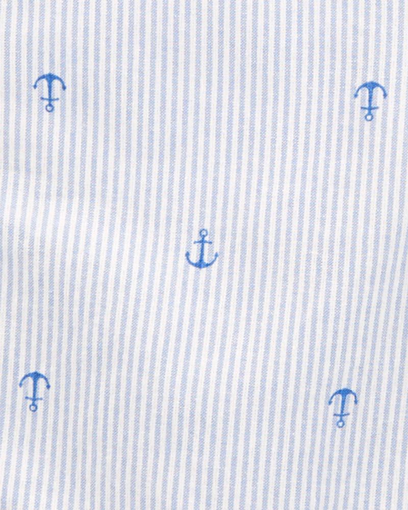 OshKosh Baby Scratch Stripe Anchor Print Short Overalls - Blue