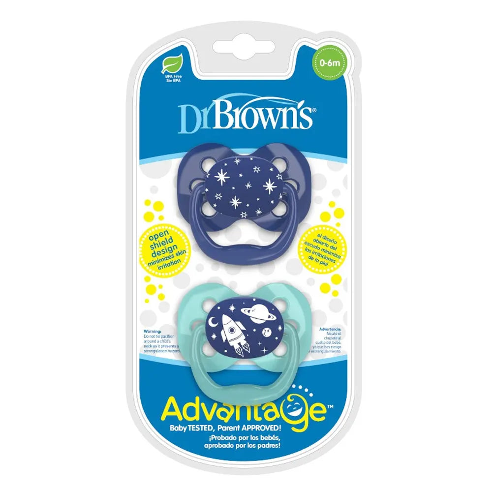 Dr. Brown's Lot de 2 Sucettes Advantage 0-6M - Bleu & Bleu Ciel