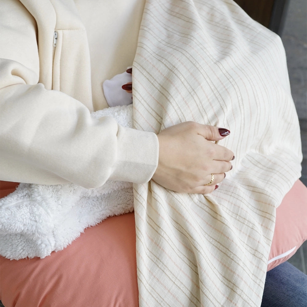 Bambidou Maxi Lange 100cm x 100cm - Ivoire Rayé Rose