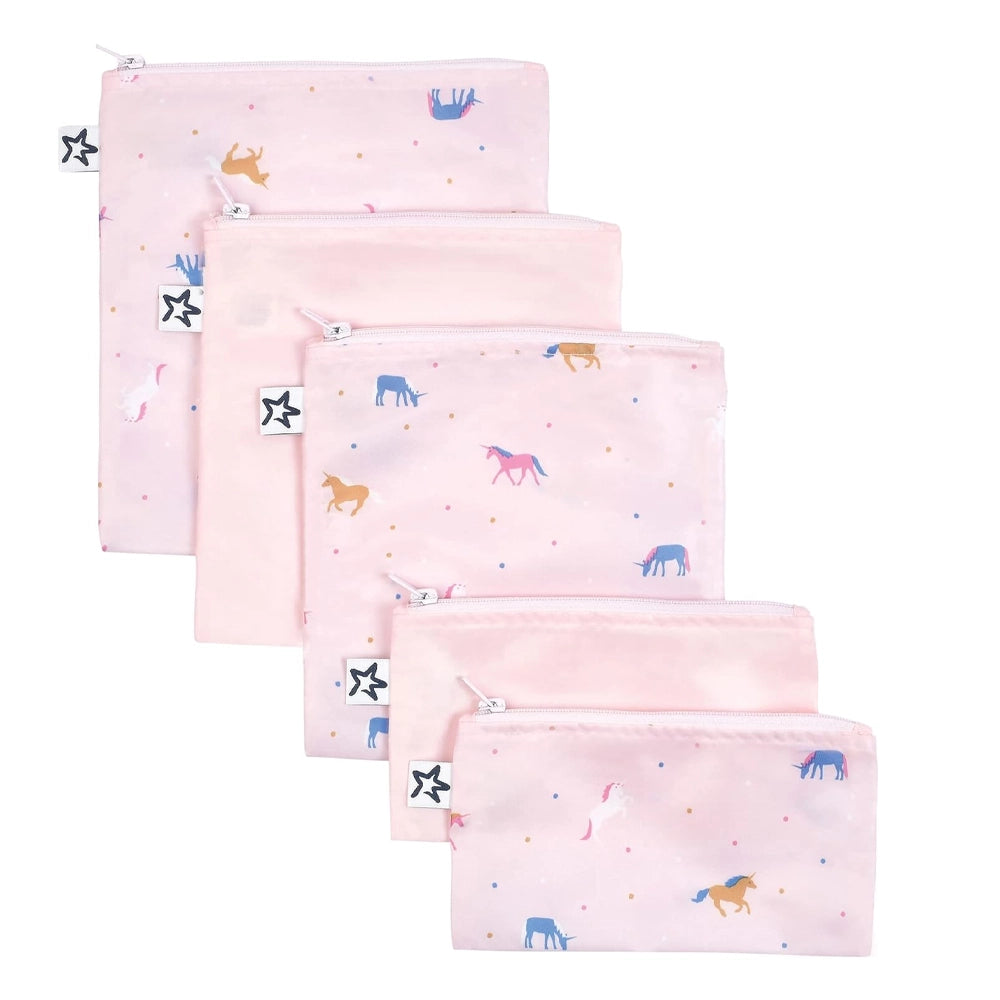 Tiny Twinkle Set of 5 Reusable Snack Bags - Unicorn