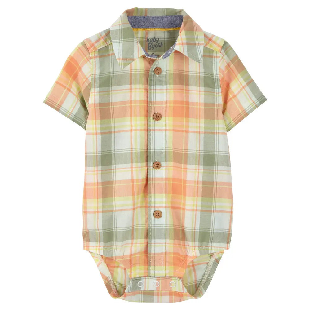 Barboteuse à Carreaux Boutonné OshKosh - Orange & Vert