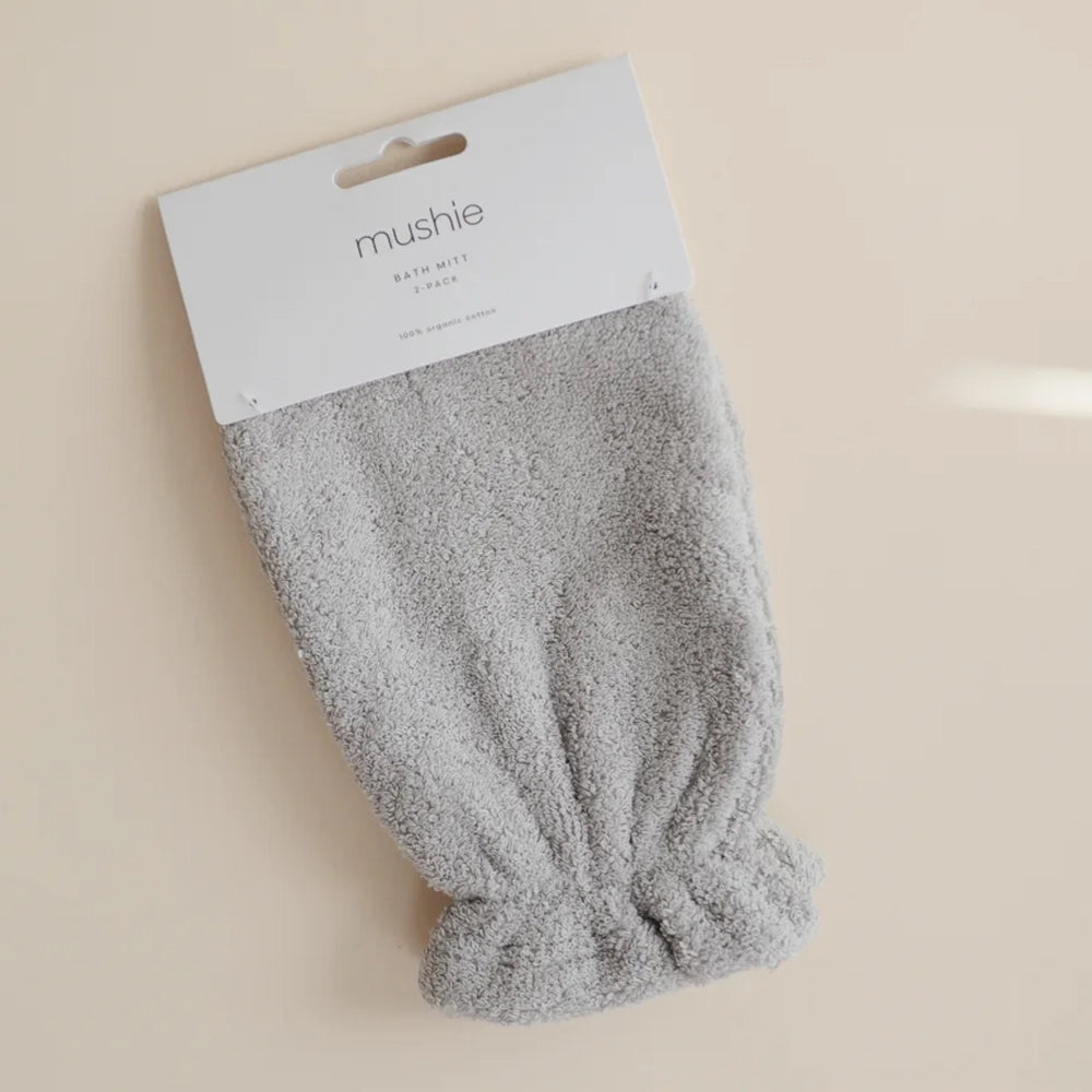 Mushie Lot de 2 Gants de Bain en Coton Biologique - Gris