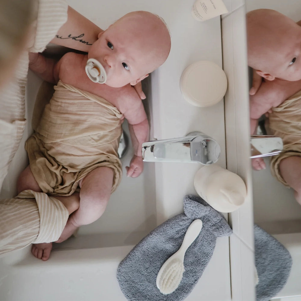 Mushie Lot de 2 Gants de Bain en Coton Biologique - Gris