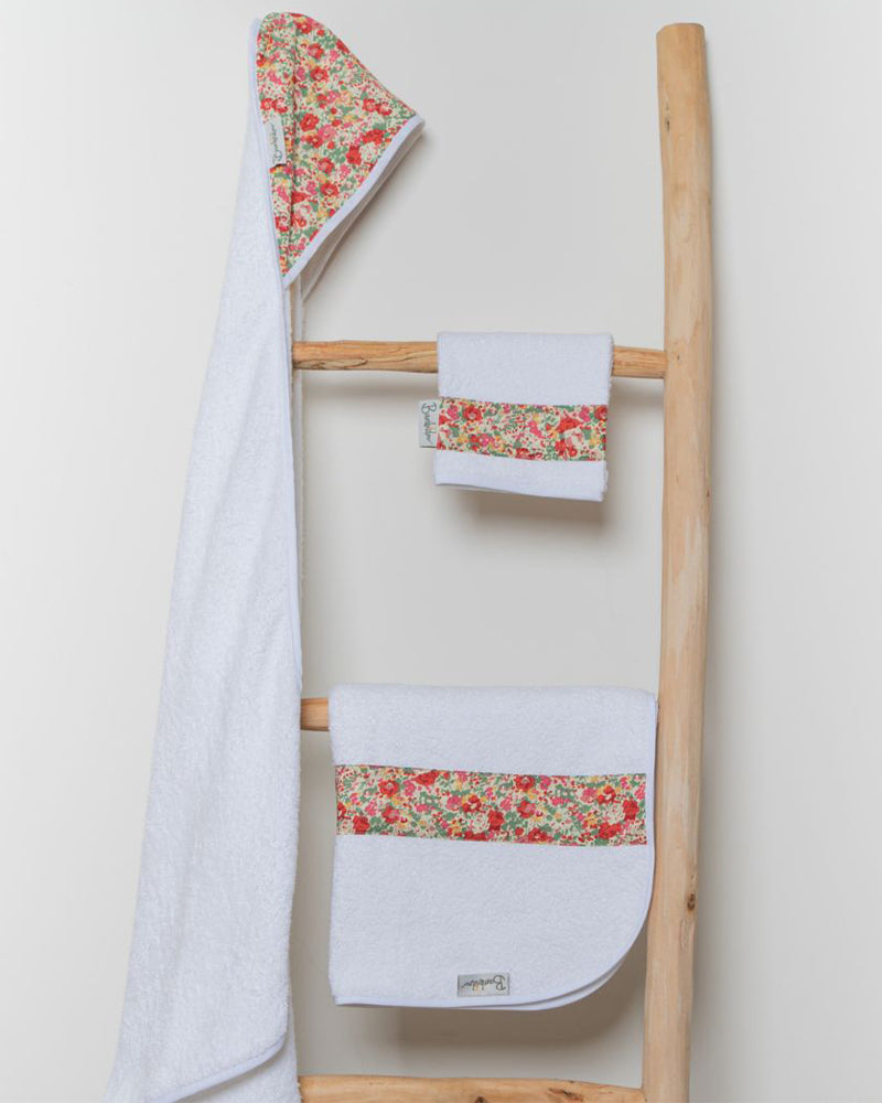 Bambidou Pack Maxi Cape de Bain 100 x 100 cm - Liberty Rouge Anjou