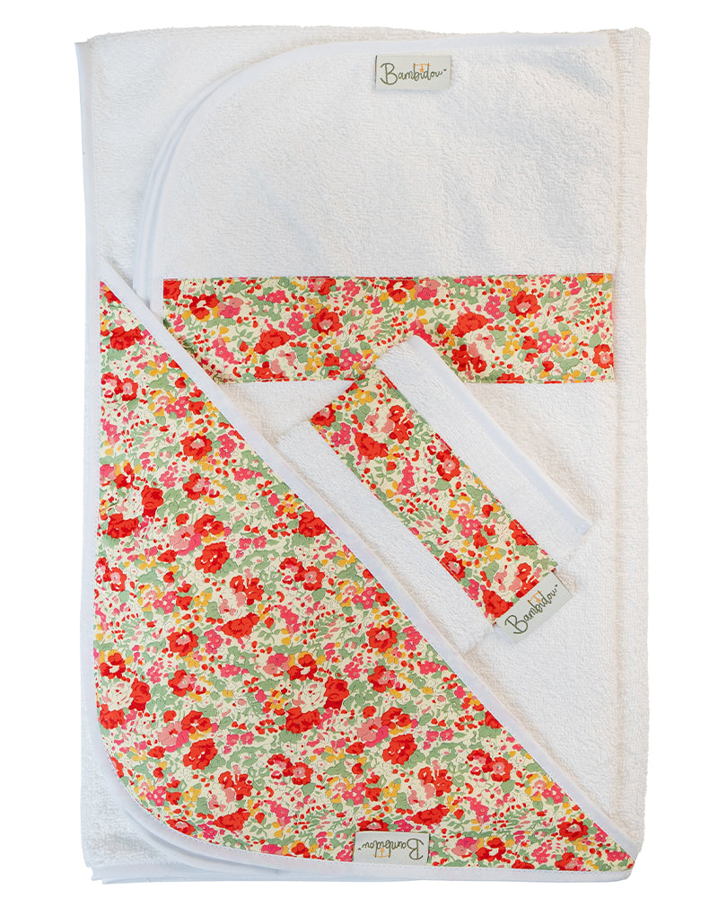Bambidou Pack Maxi Cape de Bain 100 x 100 cm - Liberty Rouge Anjou