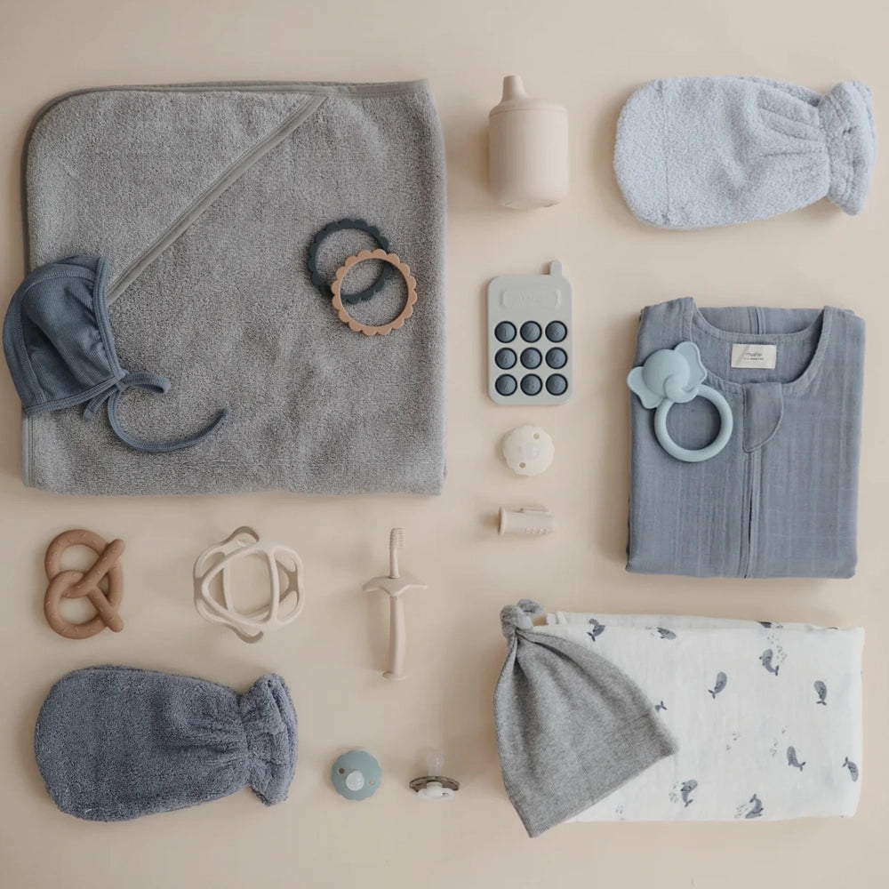 Mushie Lot de 2 Gants de Bain en Coton Biologique - Gris