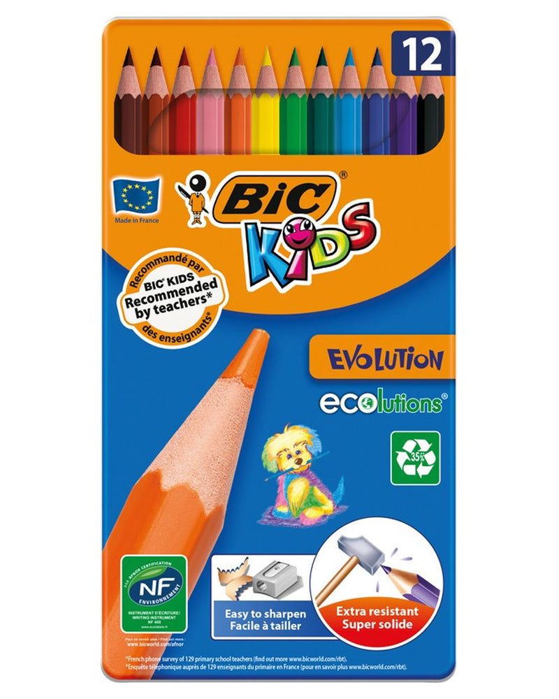 Caja de 12 Lápices de Colores Bic Kids Evolution Caja Metálica