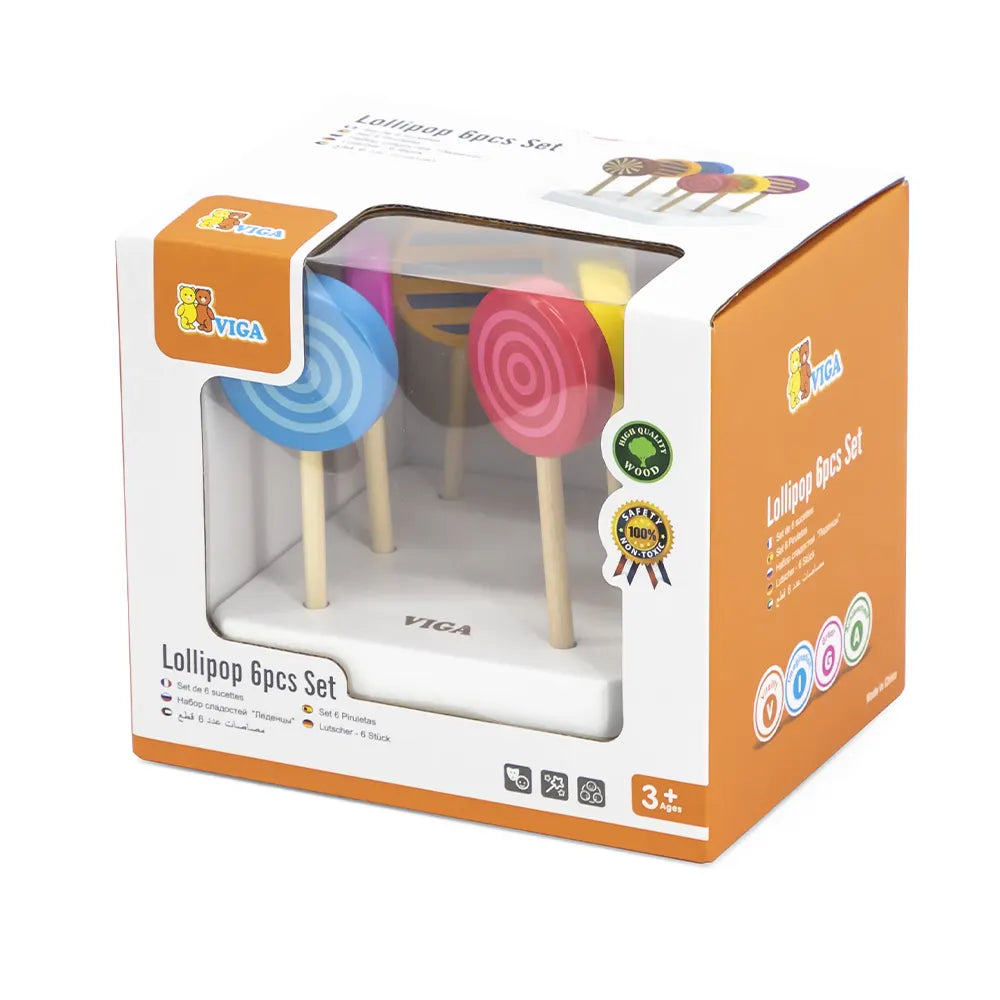 Viga Toys Set de 6 Chupetes de Madera 3A+