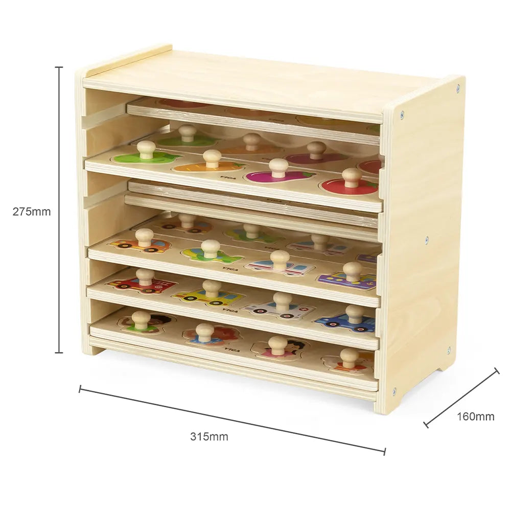 Viga Toys Set de 12 Puzzles Plats Poignée avec Support 18M+